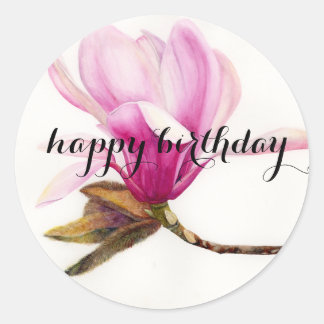 Sticker Rond Happy Birthday: Magnolia Flower