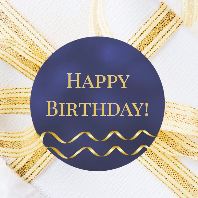 Sticker Rond Happy Birthday navy blue gold decor (Créateur téléchargé)