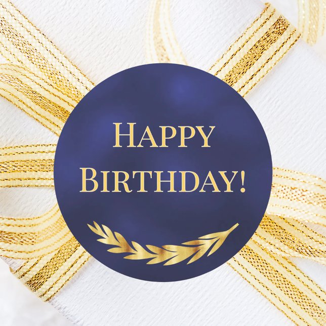 Sticker Rond Happy Birthday navy blue gold decor (Créateur téléchargé)