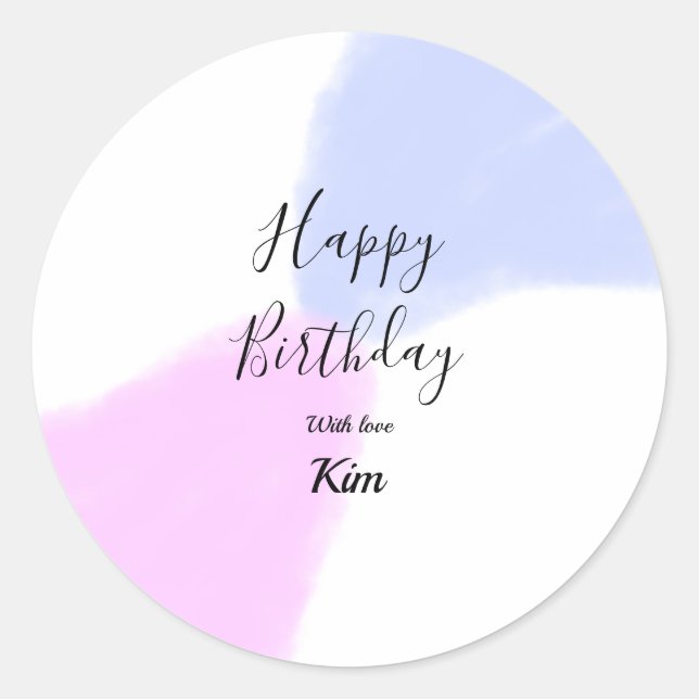 Sticker Rond Happy birthday pink purple pastel name simple eleg (Devant)