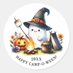 Sticker Rond Happy Camp-o-ween Ghost Camping Halloween