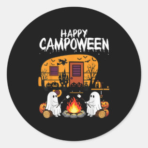 Sticker Rond Happy Camp-o-ween Halloween Camping Ghosts And Cam