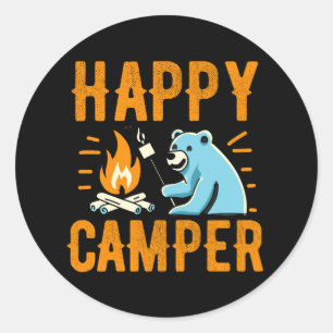 Sticker Rond Happy Camper Bear - Campi de Randonnée de vacances