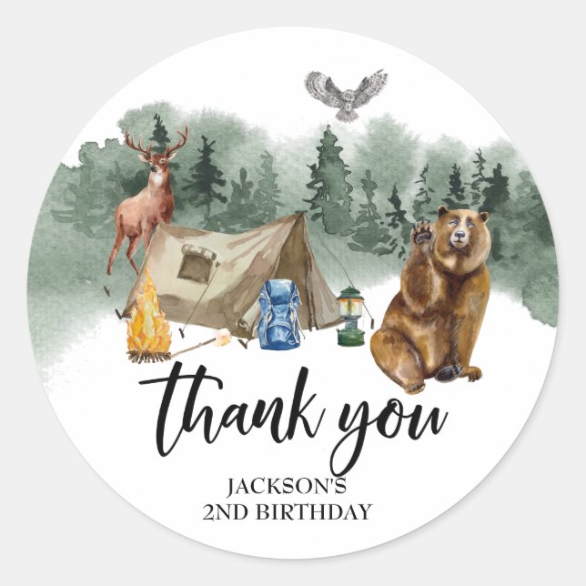 Sticker Rond Happy Camper Bear Merci Anniversaire Favoriser (Devant)