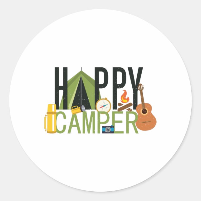 Sticker Rond Happy Camper - Camping Lover Design (Devant)