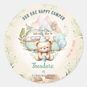 Sticker Rond Happy Camper Été 1er Anniversaire Garçon