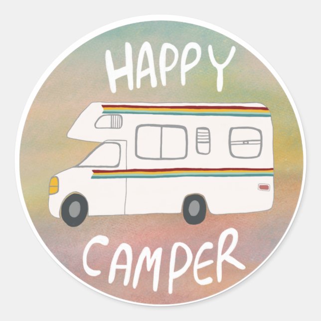 Sticker Rond Happy Camper Rainbow RV Sunset Motorhome RV (Devant)