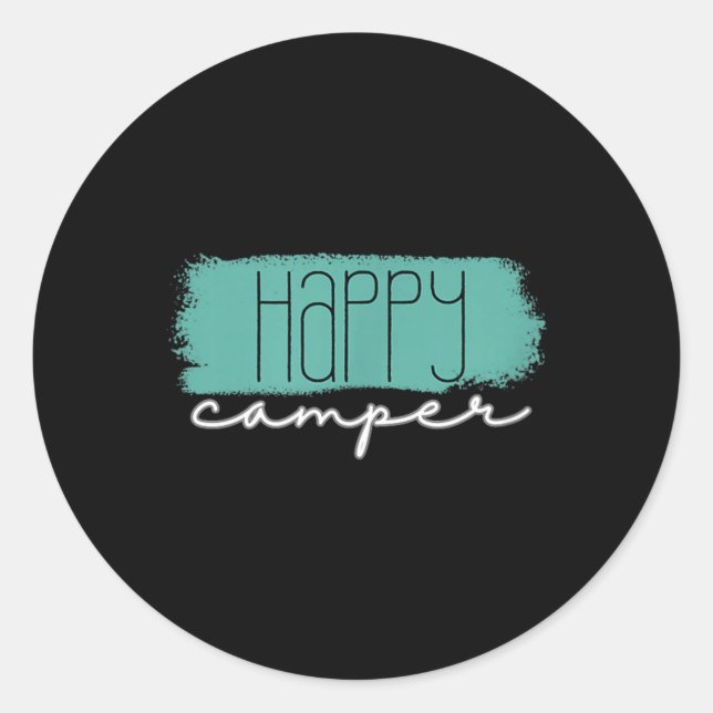 Sticker Rond Happy Camper Retro Brushstroke - Ambiance Camping  (Devant)