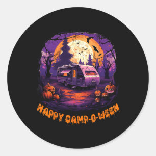 Sticker Rond Happy CampOWeen Camping Halloween Costume Citrouil