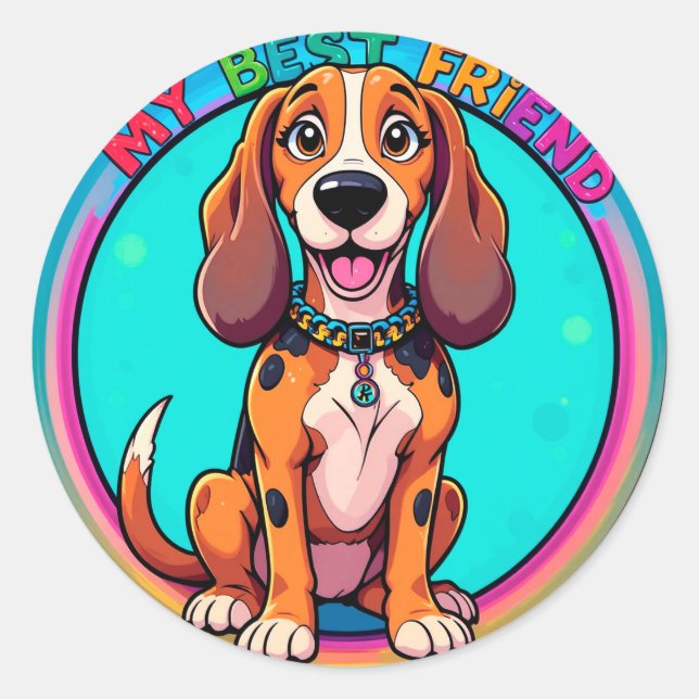 Sticker Rond Happy Cartoon Beagle Dog My Best Friend (Devant)