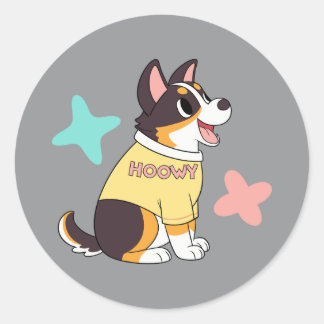 Sticker Rond Happy Cartoon Dog