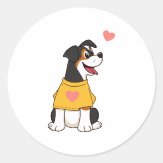Sticker Rond Happy Cartoon Dog