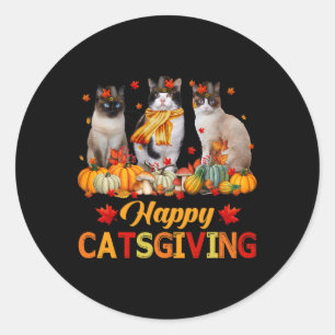 Sticker Rond Happy Catsgiving Siamese Chat Automne Automne Vibe