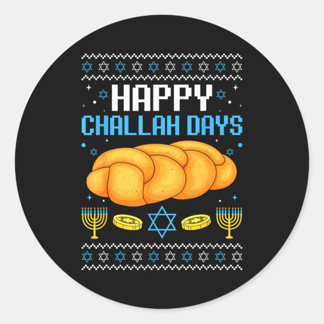 Sticker Rond Happy Challah Days Ugly Christmas Hanukkah  (Devant)
