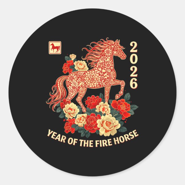 Sticker Rond Happy Chinese Lunar New Year Of The Horse 2026 Kid (Devant)