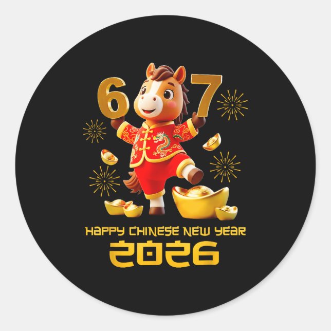 Sticker Rond Happy Chinese New Year 2026 Funny Horse 6 7 Meme 6 (Devant)