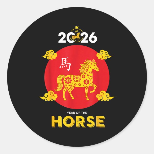 Sticker Rond Happy Chinese New Year 2026 Year Of The Horse  (Devant)
