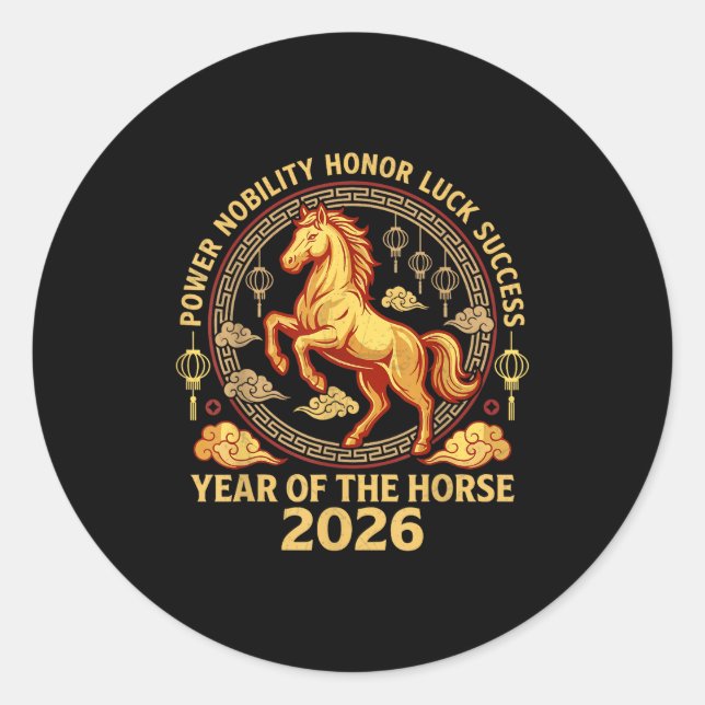 Sticker Rond Happy Chinese New Year 2026 Year Of The Horse 2026 (Devant)