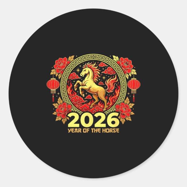 Sticker Rond Happy Chinese New Year Of The Fire Horse Chinese Z (Devant)