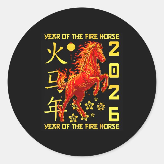 Sticker Rond Happy Chinese New Year Of The Horse 2026 Lunar New (Devant)