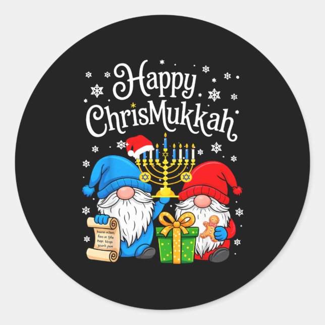 Sticker Rond Happy Christmukkah Hanukkah Christmas Gnome Xmas F (Devant)