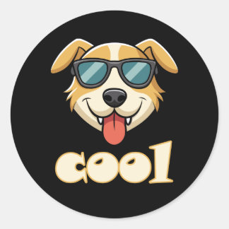 Sticker Rond Happy - Cool Cartoon Dog