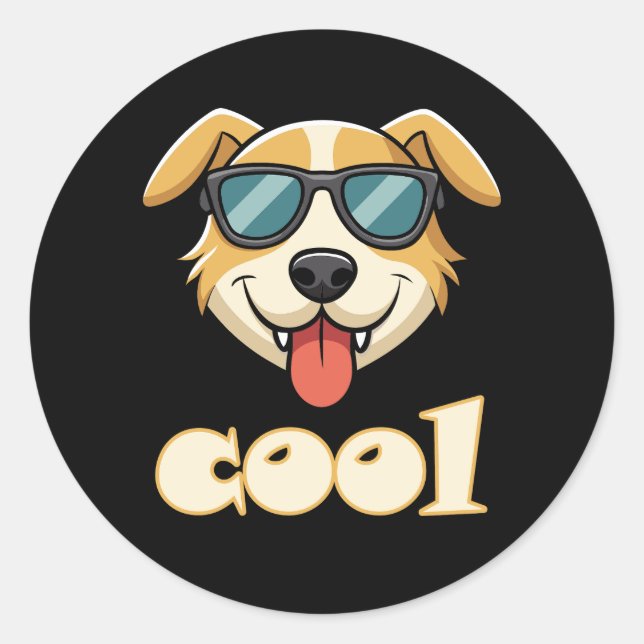 Sticker Rond Happy - Cool Cartoon Dog (Devant)