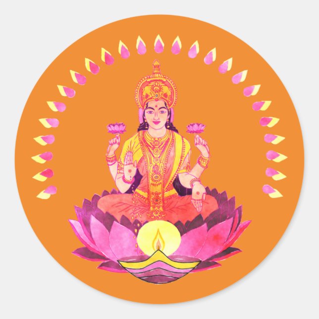 Sticker Rond Happy Diwali - Deepalavi Lakshmi Goddess 1 (Devant)