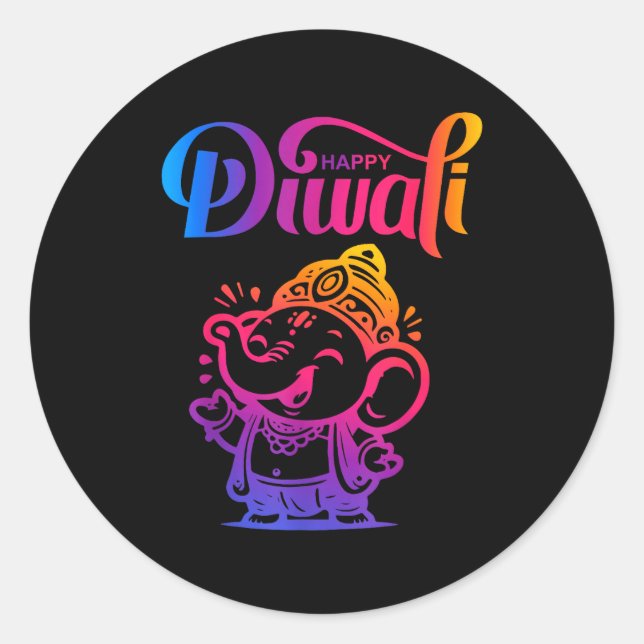 Sticker Rond Happy Diwali Deepavali Hindu Indian Festival Of Li (Devant)