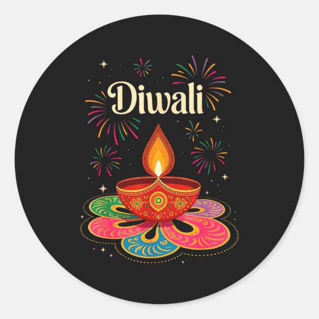 Sticker Rond Happy Diwali Deepavali Hindu Indian Festival Of Li (Devant)