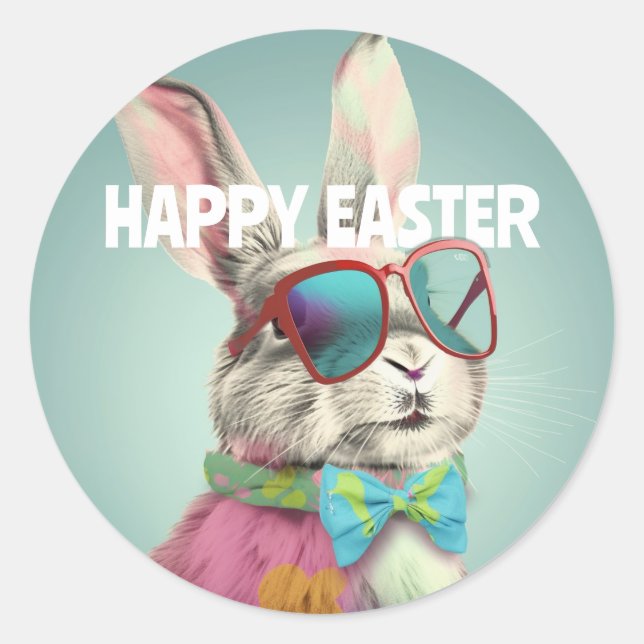 Sticker Rond Happy Easter Bunny with Sung Funny (Devant)