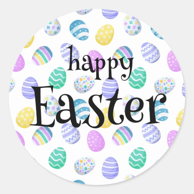Sticker Rond Happy Easter Eggs Colorful Pattern (Devant)