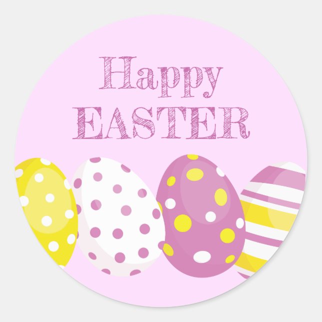 Sticker Rond Happy Easter Eggs Pink Background (Devant)