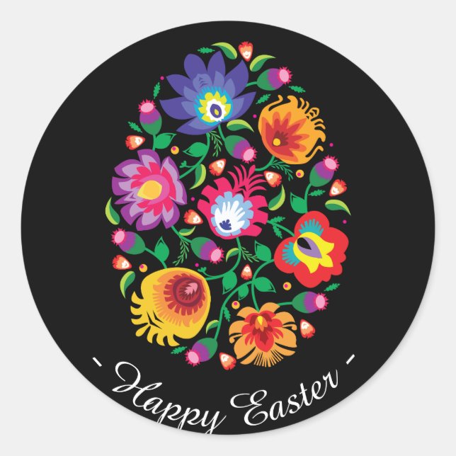 Sticker Rond 😍 Happy Easter (folklore) personnalisable (Devant)