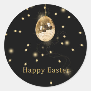 Sticker Rond Happy Easter Gold Disco Ball