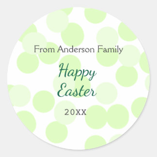 Sticker Rond Happy Easter gray green polka dots family name