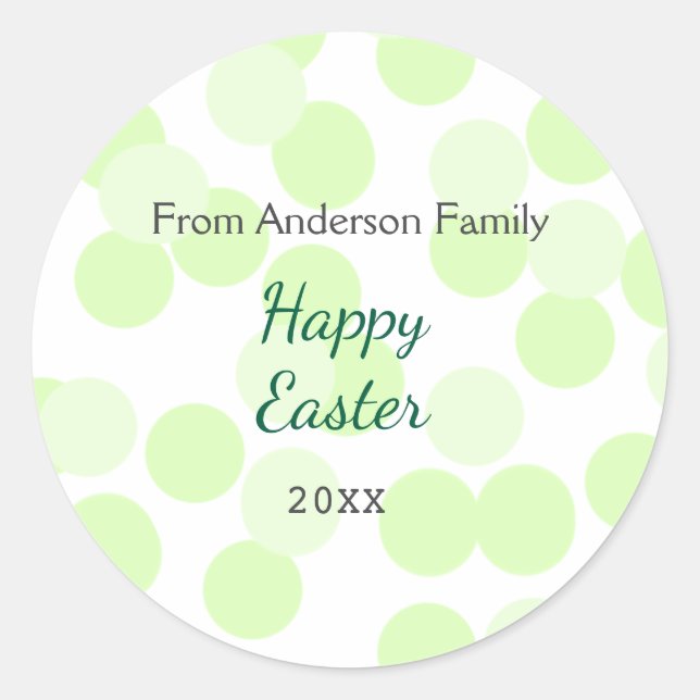 Sticker Rond Happy Easter gray green polka dots family name (Devant)