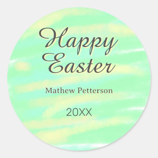 Sticker Rond Happy Easter green yellow pastel gray name year  (Devant)