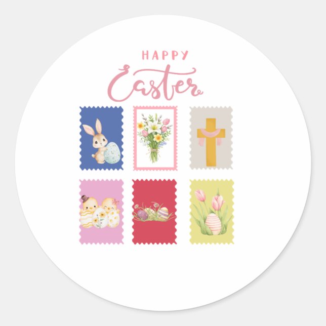 Sticker Rond Happy Easter Holiday Stamp (Devant)