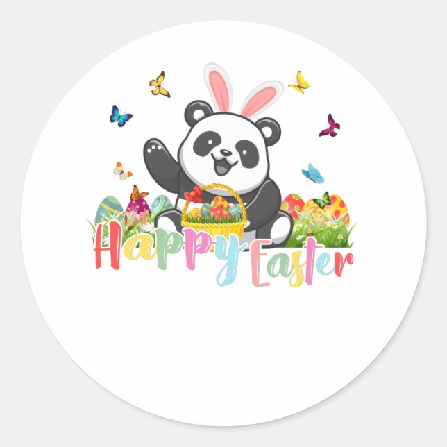 Sticker Rond Happy Easter Panda Bunny Eggs (Devant)