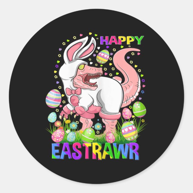 Sticker Rond Happy Eastrawr Funny T Rex Easter Day Dinosaur  (Devant)