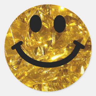Sticker Rond Happy Face Faux Sparkly Gold Bling - Matte scintil