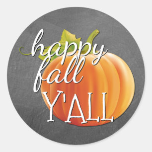 Sticker Rond Happy Fall Yall Citrouille sur Blackboard