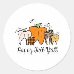 Sticker Rond Happy Fall Y'all Citrouille Tooth Lepard Halloween