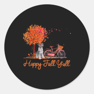 Sticker Rond Happy Fall Yall Funny Schnauzer Dog Autumn Bicycle