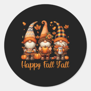 Sticker Rond Happy Fall Y'all Gnome Citrouille Automne Thanksgi