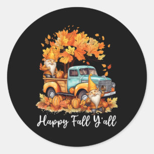 Sticker Rond Happy Fall Y'all Gnome Citrouille Camion Thanksgiv