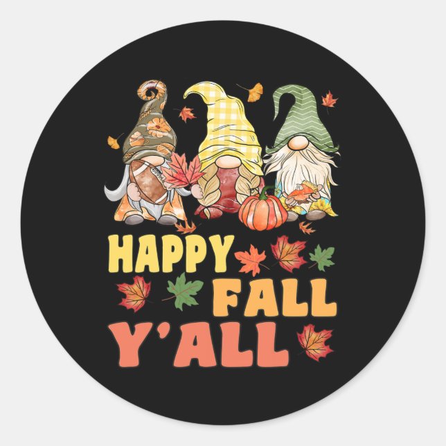 Sticker Rond Happy Fall Y'all Gnome Citrouille Funny Gnomes d'a (Devant)