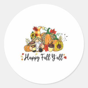 Sticker Rond Happy Fall Y'all Gnome Leopard Citrouille Automne