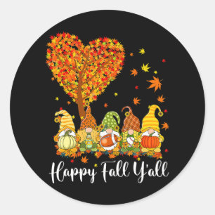 Sticker Rond Happy Fall Y'all Gnome Leopard Citrouille drôle